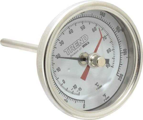 Wika - 4 Inch Long Stem, 3 Inch Dial Diameter, Stainless Steel, Back Connected Bi-Metal Thermometer - -15 to 90°C, 1% Accuracy - Benchmark Tooling