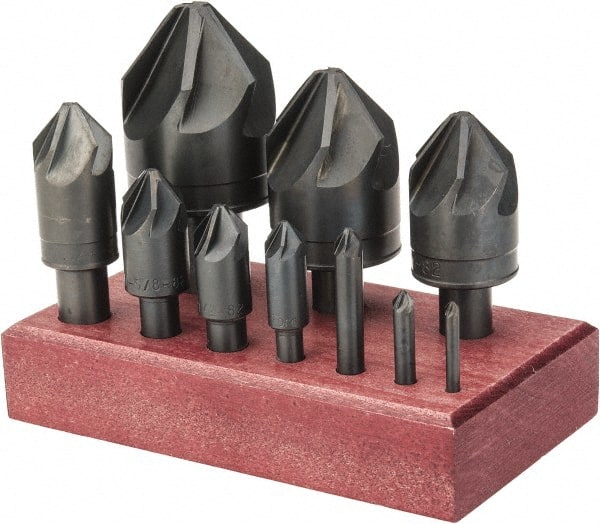 M.A. Ford - 10 Piece, 1/8 to 1-1/2" Head Diam, 82° Included Angle, Countersink Set - Benchmark Tooling