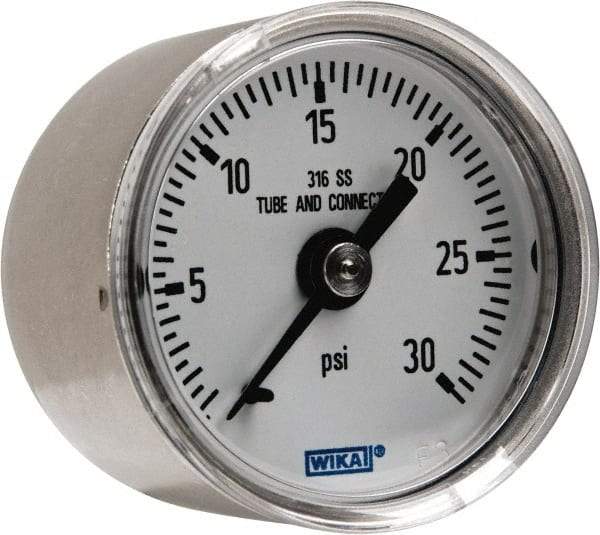 Wika - 1-1/2" Dial, 1/8 Thread, 0-30 Scale Range, Pressure Gauge - Center Back Connection Mount, Accurate to 2.5% of Scale - Benchmark Tooling