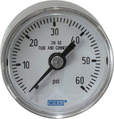 Wika - 1-1/2" Dial, 1/8 Thread, 0-60 Scale Range, Pressure Gauge - Center Back Connection Mount, Accurate to 2.5% of Scale - Benchmark Tooling