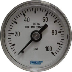 Wika - 1-1/2" Dial, 1/8 Thread, 0-100 Scale Range, Pressure Gauge - Center Back Connection Mount, Accurate to 2.5% of Scale - Benchmark Tooling