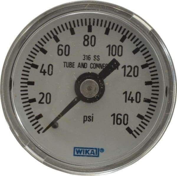 Wika - 1-1/2" Dial, 1/8 Thread, 0-160 Scale Range, Pressure Gauge - Center Back Connection Mount, Accurate to 2.5% of Scale - Benchmark Tooling