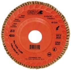 Camel Grinding Wheels - 40 Grit, 5" Disc Diam, 7/8" Center Hole, Type 27 Ceramic Flap Disc - 12,200 Max RPM, Polyester Backing, Arbor Attaching System, Coated - Benchmark Tooling