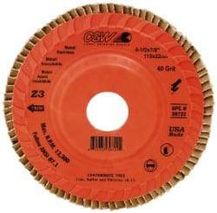Camel Grinding Wheels - 40 Grit, 5" Disc Diam, 7/8" Center Hole, Type 27 Ceramic Flap Disc - 12,200 Max RPM, Polyester Backing, Arbor Attaching System, Coated - Benchmark Tooling