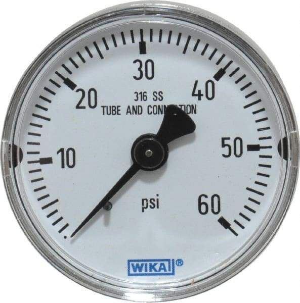 Wika - 2" Dial, 1/4 Thread, 0-60 Scale Range, Pressure Gauge - Center Back Connection Mount, Accurate to 2.5% of Scale - Benchmark Tooling