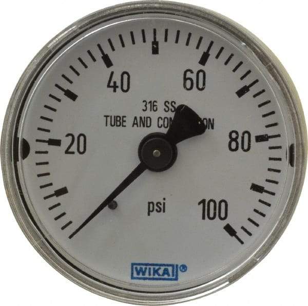 Wika - 2" Dial, 1/4 Thread, 0-100 Scale Range, Pressure Gauge - Center Back Connection Mount, Accurate to 2.5% of Scale - Benchmark Tooling