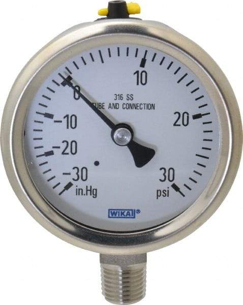 Wika - 2-1/2" Dial, 1/4 Thread, 30-0-30 Scale Range, Pressure Gauge - Lower Connection Mount, Accurate to 1.5% of Scale - Benchmark Tooling