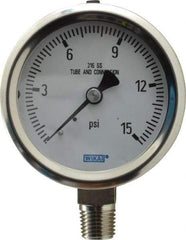 Wika - 2-1/2" Dial, 1/4 Thread, 0-15 Scale Range, Pressure Gauge - Lower Connection Mount, Accurate to 1.5% of Scale - Benchmark Tooling