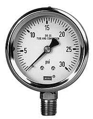 Wika - 4" Dial, 1/2 Thread, 30-0-15 Scale Range, Pressure Gauge - Lower Back Connection Mount, Accurate to 1% of Scale - Benchmark Tooling