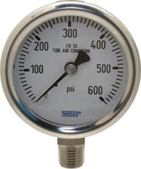 Wika - 2-1/2" Dial, 1/4 Thread, 0-600 Scale Range, Pressure Gauge - Lower Connection Mount, Accurate to 1.5% of Scale - Benchmark Tooling