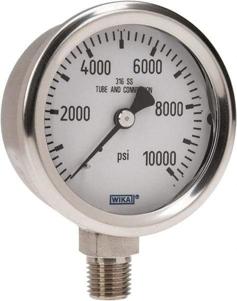 Wika - 2-1/2" Dial, 1/4 Thread, 0-10,000 Scale Range, Pressure Gauge - Lower Connection Mount, Accurate to 1.5% of Scale - Benchmark Tooling