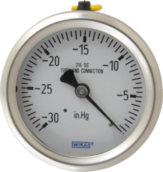 Wika - 2-1/2" Dial, 1/4 Thread, 30-0 Scale Range, Pressure Gauge - Center Back Connection Mount, Accurate to 1.5% of Scale - Benchmark Tooling