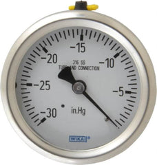 Wika - 2-1/2" Dial, 1/4 Thread, 30-0 Scale Range, Pressure Gauge - Center Back Connection Mount, Accurate to 1.5% of Scale - Benchmark Tooling