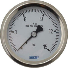 Wika - 2-1/2" Dial, 1/4 Thread, 0-15 Scale Range, Pressure Gauge - Center Back Connection Mount, Accurate to 1.5% of Scale - Benchmark Tooling