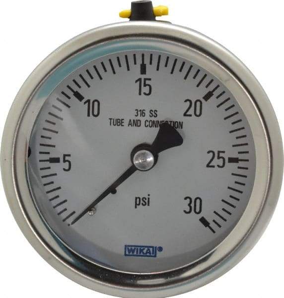 Wika - 2-1/2" Dial, 1/4 Thread, 0-30 Scale Range, Pressure Gauge - Center Back Connection Mount, Accurate to 1.5% of Scale - Benchmark Tooling