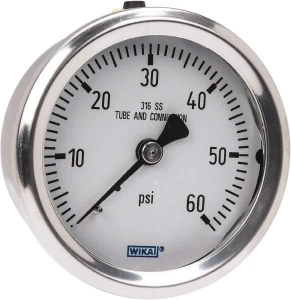 Wika - 2-1/2" Dial, 1/4 Thread, 0-60 Scale Range, Pressure Gauge - Center Back Connection Mount, Accurate to 1.5% of Scale - Benchmark Tooling