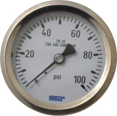 Wika - 2-1/2" Dial, 1/4 Thread, 0-100 Scale Range, Pressure Gauge - Center Back Connection Mount, Accurate to 1.5% of Scale - Benchmark Tooling