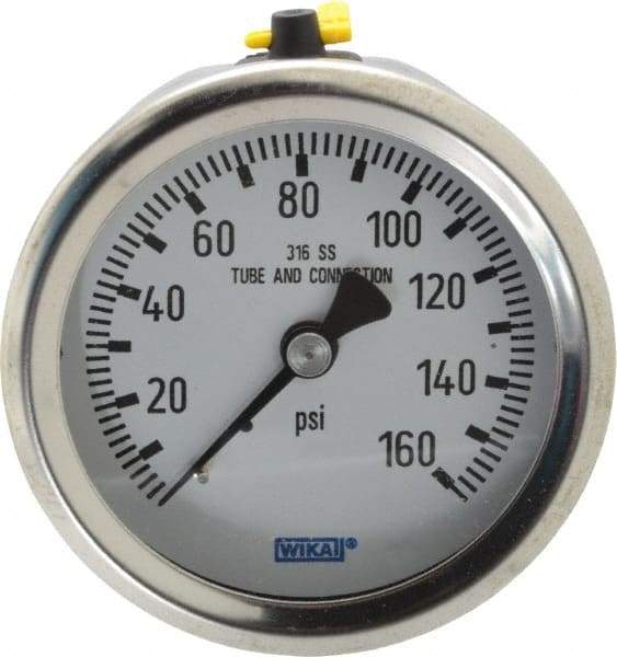 Wika - 2-1/2" Dial, 1/4 Thread, 0-160 Scale Range, Pressure Gauge - Center Back Connection Mount, Accurate to 1.5% of Scale - Benchmark Tooling