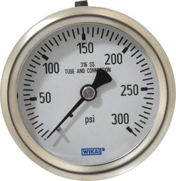 Wika - 2-1/2" Dial, 1/4 Thread, 0-300 Scale Range, Pressure Gauge - Center Back Connection Mount, Accurate to 1.5% of Scale - Benchmark Tooling