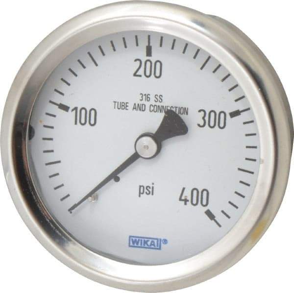 Wika - 2-1/2" Dial, 1/4 Thread, 0-400 Scale Range, Pressure Gauge - Center Back Connection Mount, Accurate to 1.5% of Scale - Benchmark Tooling