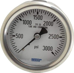 Wika - 2-1/2" Dial, 1/4 Thread, 0-3,000 Scale Range, Pressure Gauge - Center Back Connection Mount, Accurate to 1.5% of Scale - Benchmark Tooling