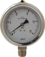 Wika - 4" Dial, 1/2 Thread, 0-15 Scale Range, Pressure Gauge - Lower Connection Mount, Accurate to 1% of Scale - Benchmark Tooling