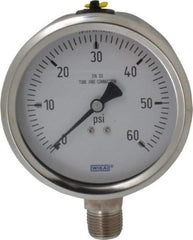 Wika - 4" Dial, 1/2 Thread, 0-60 Scale Range, Pressure Gauge - Lower Connection Mount, Accurate to 1% of Scale - Benchmark Tooling