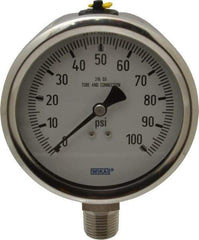 Wika - 4" Dial, 1/2 Thread, 0-100 Scale Range, Pressure Gauge - Lower Connection Mount, Accurate to 1% of Scale - Benchmark Tooling