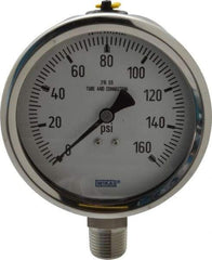 Wika - 4" Dial, 1/2 Thread, 0-160 Scale Range, Pressure Gauge - Lower Connection Mount, Accurate to 1% of Scale - Benchmark Tooling