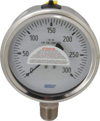 Wika - 4" Dial, 1/2 Thread, 0-300 Scale Range, Pressure Gauge - Lower Connection Mount, Accurate to 1% of Scale - Benchmark Tooling