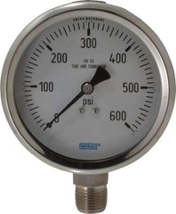 Wika - 4" Dial, 1/2 Thread, 0-600 Scale Range, Pressure Gauge - Lower Connection Mount, Accurate to 1% of Scale - Benchmark Tooling