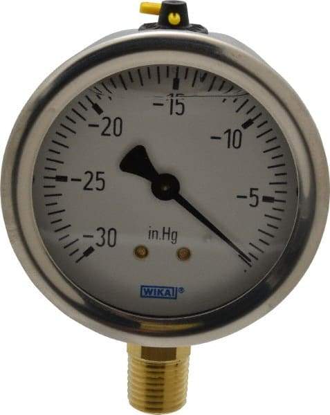 Wika - 2-1/2" Dial, 1/4 Thread, 30-0 Scale Range, Pressure Gauge - Lower Connection Mount, Accurate to 1.5% of Scale - Benchmark Tooling