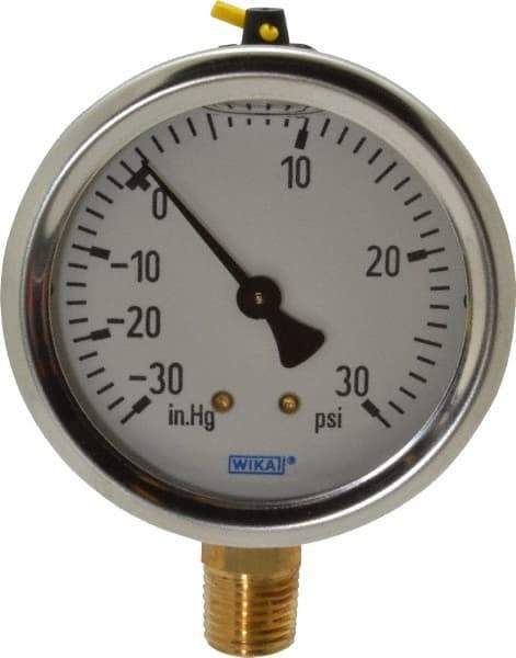 Wika - 2-1/2" Dial, 1/4 Thread, 30-0-30 Scale Range, Pressure Gauge - Lower Connection Mount, Accurate to 1.5% of Scale - Benchmark Tooling