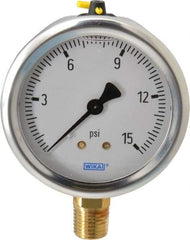 Wika - 2-1/2" Dial, 1/4 Thread, 0-15 Scale Range, Pressure Gauge - Lower Connection Mount, Accurate to 1.5% of Scale - Benchmark Tooling