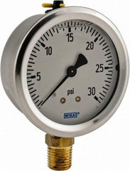 Wika - 2-1/2" Dial, 1/4 Thread, 0-30 Scale Range, Pressure Gauge - Lower Connection Mount, Accurate to 1.5% of Scale - Benchmark Tooling