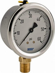 Wika - 2-1/2" Dial, 1/4 Thread, 0-60 Scale Range, Pressure Gauge - Lower Connection Mount, Accurate to 1.5% of Scale - Benchmark Tooling