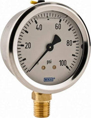 Wika - 2-1/2" Dial, 1/4 Thread, 0-100 Scale Range, Pressure Gauge - Lower Connection Mount, Accurate to 2-1-2% of Scale - Benchmark Tooling