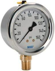 Wika - 2-1/2" Dial, 1/4 Thread, 0-160 Scale Range, Pressure Gauge - Lower Connection Mount, Accurate to 1.5% of Scale - Benchmark Tooling