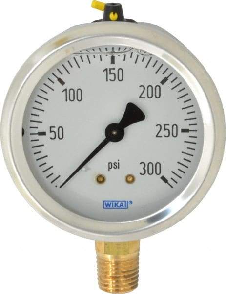 Wika - 2-1/2" Dial, 1/4 Thread, 0-300 Scale Range, Pressure Gauge - Lower Connection Mount, Accurate to 1.5% of Scale - Benchmark Tooling