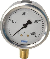 Wika - 2-1/2" Dial, 1/4 Thread, 0-400 Scale Range, Pressure Gauge - Lower Connection Mount, Accurate to 1.5% of Scale - Benchmark Tooling