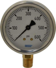 Wika - 2-1/2" Dial, 1/4 Thread, 0-600 Scale Range, Pressure Gauge - Lower Connection Mount, Accurate to 1.5% of Scale - Benchmark Tooling