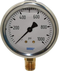 Wika - 2-1/2" Dial, 1/4 Thread, 0-1,000 Scale Range, Pressure Gauge - Lower Connection Mount, Accurate to 1.5% of Scale - Benchmark Tooling