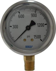 Wika - 2-1/2" Dial, 1/4 Thread, 0-1,500 Scale Range, Pressure Gauge - Lower Connection Mount, Accurate to 1.5% of Scale - Benchmark Tooling