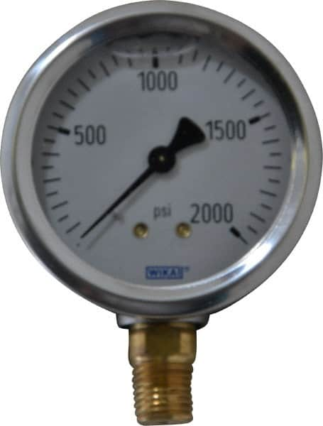 Wika - 2-1/2" Dial, 1/4 Thread, 0-2,000 Scale Range, Pressure Gauge - Lower Connection Mount, Accurate to 1.5% of Scale - Benchmark Tooling