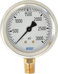 Wika - 2-1/2" Dial, 1/4 Thread, 0-3,000 Scale Range, Pressure Gauge - Lower Connection Mount, Accurate to 1.5% of Scale - Benchmark Tooling