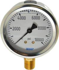 Wika - 2-1/2" Dial, 1/4 Thread, 0-10,000 Scale Range, Pressure Gauge - Lower Connection Mount, Accurate to 1.5% of Scale - Benchmark Tooling