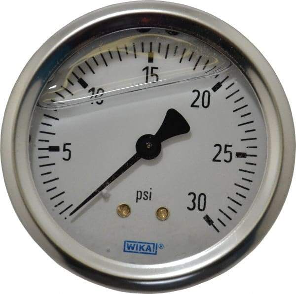 Wika - 2-1/2" Dial, 1/4 Thread, 0-30 Scale Range, Pressure Gauge - Center Back Connection Mount, Accurate to 1.5% of Scale - Benchmark Tooling