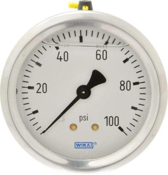 Wika - 2-1/2" Dial, 1/4 Thread, 0-100 Scale Range, Pressure Gauge - Center Back Connection Mount, Accurate to 1.5% of Scale - Benchmark Tooling