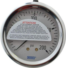 Wika - 2-1/2" Dial, 1/4 Thread, 0-200 Scale Range, Pressure Gauge - Center Back Connection Mount, Accurate to 1.5% of Scale - Benchmark Tooling