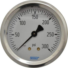 Wika - 2-1/2" Dial, 1/4 Thread, 0-300 Scale Range, Pressure Gauge - Center Back Connection Mount, Accurate to 1.5% of Scale - Benchmark Tooling